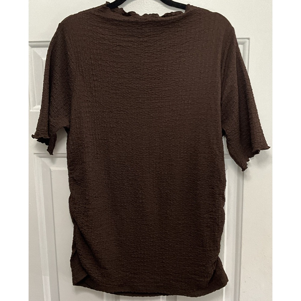 A New Day Women's Brown Short Ruffle Sleeve Pullover Knit Blouse/Shirt XXL
